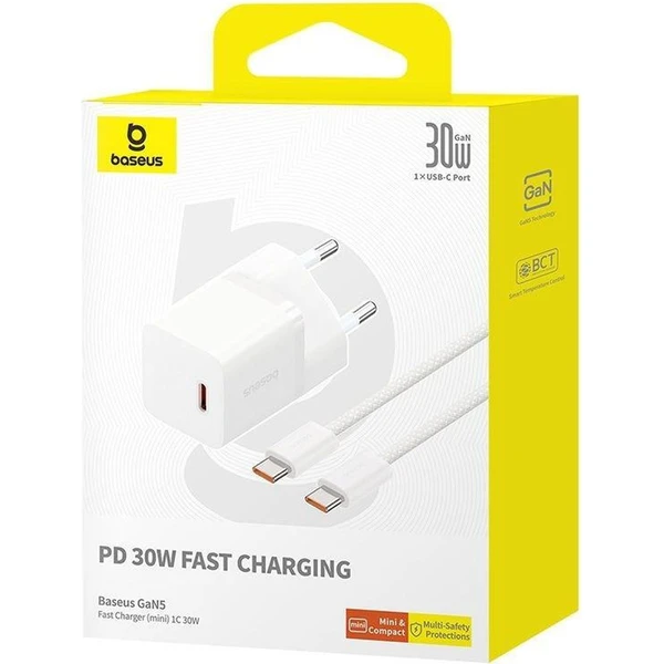 Baseus GaN5 30W USB-C nabíječka do sítě bílá - Nabíječky - Obrázek AXTL000K01