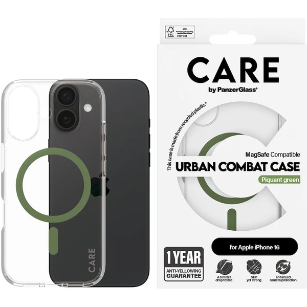 PanzerGlass® CARE kryt Apple iPhone 16 MagSafe Urban Combat čirý/zelený - Pouzdra - Obrázek B208000P01