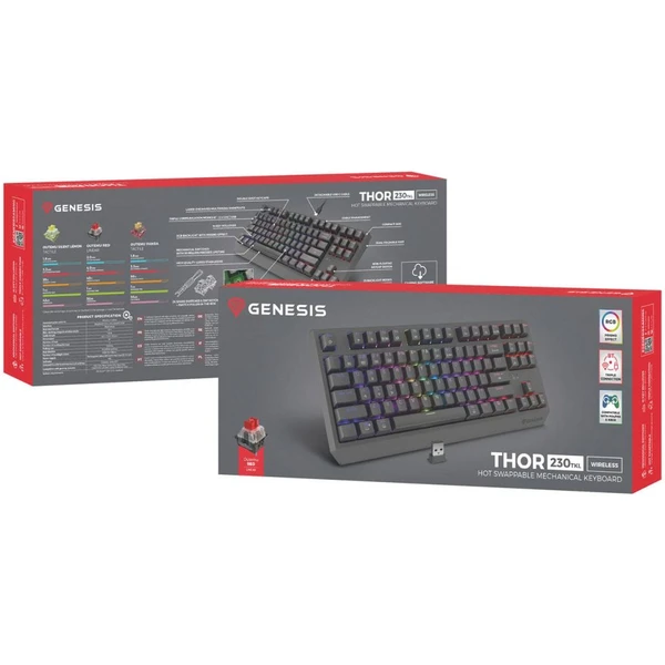 Genesis THOR 230 TKL RGB bezdrátová mechanická klávesnice černá Outemu Red - Klávesnice - Obrázek B4I5000O01