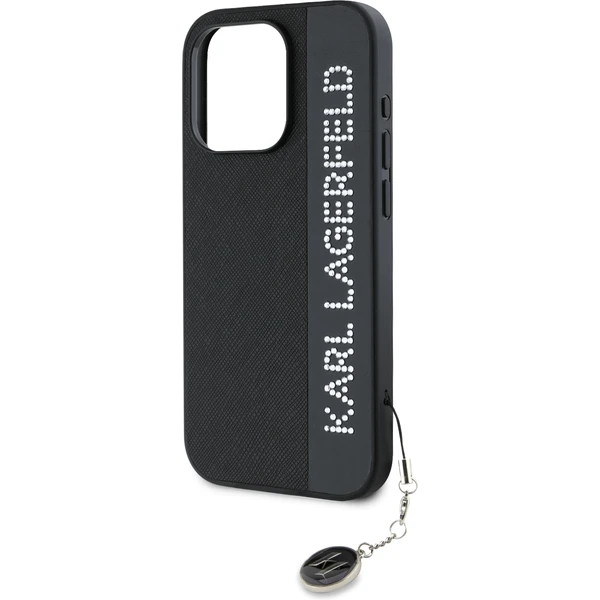Karl Lagerfeld PU Saffiano Rhinestone Charm zadní kryt iPhone 15 Pro černý - Pouzdra - Obrázek B4N5000J01