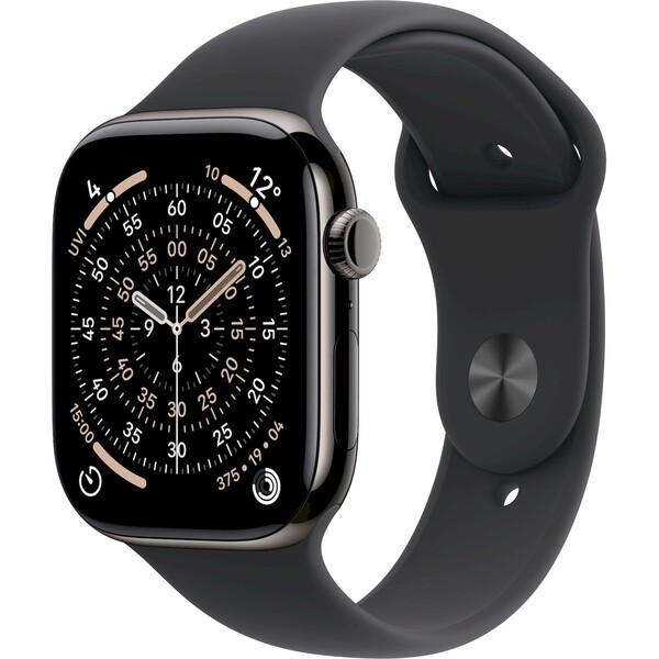 Apple Watch Series 11 Cellular (46mm) Břidlicově šedý titan s černým sportovním řemínkem M/L