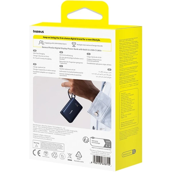 Baseus PicoGo powerbanka 10000mAh 45W s digitálním displejem a kabelem USB-C černá - Powerbanky - Obrázek B5AE000N01