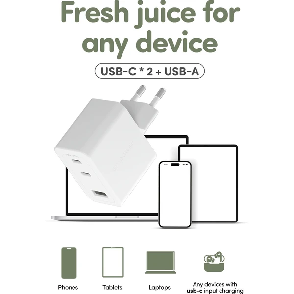 PanzerGlass® empower nabíječka Turbo GaN (70 W) 2x USB-C + 1x USB-A, bílá - Nabíječky - Obrázek B63J000K01