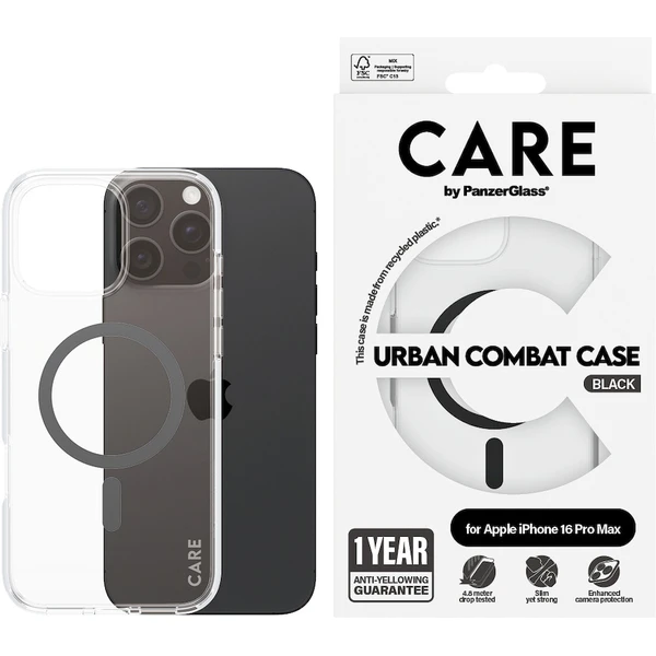 PanzerGlass® CARE kryt Apple iPhone 16 Pro Max MagSafe Urban Combat čirý/černý - Pouzdra - Obrázek B708000P01