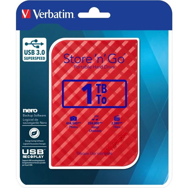 VERBATIM Store 'n' Go 1TB HDD USB 3.0 červený - Pevné disky - Obrázek B824200301