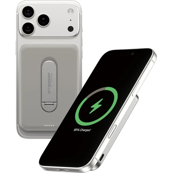 PanzerGlass® empower bezdrátová Qi2 powerbanka 5000 mAh, MagSafe, otočný stojánek, šedá - Powerbanky - Obrázek B83J000K01