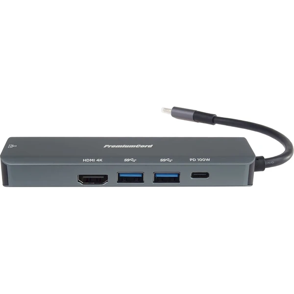 PremiumCord USB-C na HDMI + 2x USB3.2 + PD 100W+ RJ45 10/100/1000Mbps adaptér - Dokovací stanice - Obrázek B8LF000K01