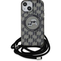 Karl Lagerfeld IML Monogram Crossbody K&CH Heads MagSafe zadní kryt iPhone 15 černý - Pouzdra