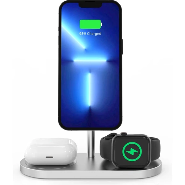 CubeNest S313 Pro 3v1 magnetická bezdrátová nabíječka stříbrná - Nabíječky - Obrázek B9MH100501