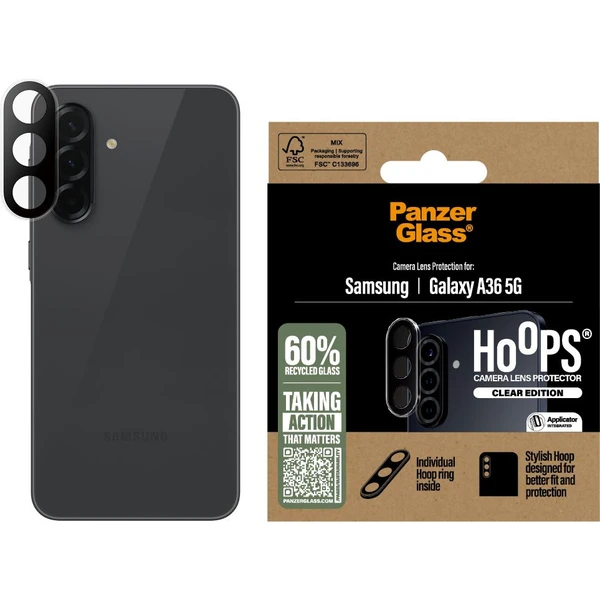 PanzerGlass® Hoops® Samsung Galaxy A36 5G čiré ochranné kroužky pro čočky fotoaparátu - Ochranné folie a skla - Obrázek BAUC000K01