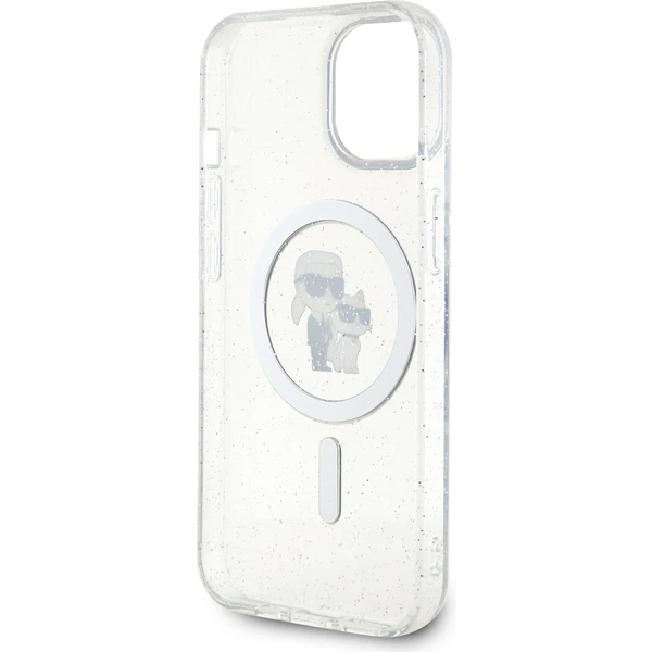 Karl Lagerfeld IML Glitter Karl and Choupette MagSafe kryt iPhone 15 čirý - Pouzdra - Obrázek BBI8000601