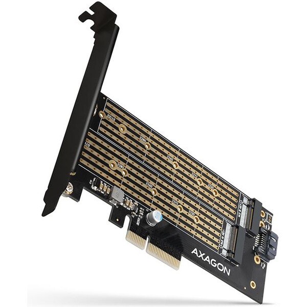 AXAGON PCEM2D PCIe x4 M.2 NVMe Mkey + SATA Bkey slot adaptér vč. LP