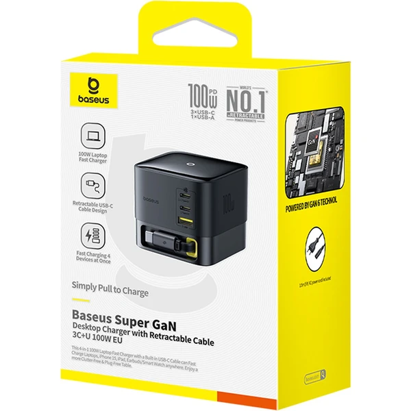 Baseus Super GaN Charger nabíjecí stanice 100W, 3xUSB-C, USB-A 1m kabel černá - Nabíječky - Obrázek BDGE000L01