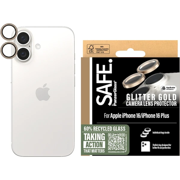 PanzerGlass® SAFE Camera Apple iPhone 16/16 Plus třpytivě zlaté HoOps™ - Ochranné folie a skla - Obrázek BF08000P01