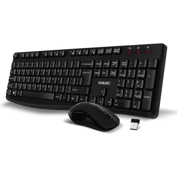 EVOLVEO K1050, bezhlučný set bezdr. klávesnice a myši, CZ+SK, černá Černá