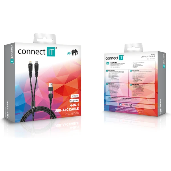 CONNECT IT Wirez 4v1 napájecí kabel 100W 1,25m černý - Kabely a redukce - Obrázek BFTG000K01