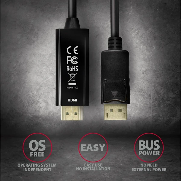 AXAGON DisplayPort 1.2/HDMI 1.4 kabel 4K 1,8m černý - Kabely a redukce - Obrázek BGD0700301