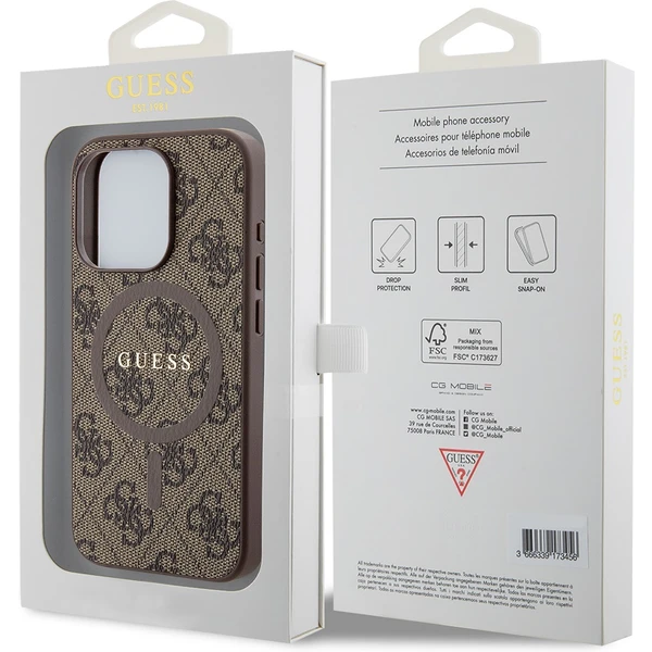 Guess PU Leather 4G Colored Ring MagSafe kryt iPhone 15 Pro hnědý - Pouzdra - Obrázek BHU0000P01