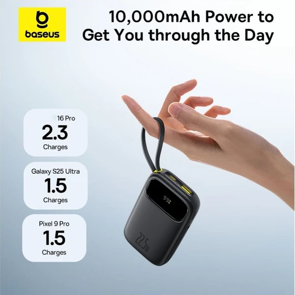 Baseus EnerFill FC31 Qpow 3 10000mAh powerbanka, 22,5W, s kabelem USB-C a Lightning černá - Powerbanky - Obrázek BMBQ000K01