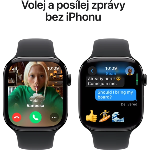 Apple Watch Series 10 Cellular 46mm Klavírně černý hliník s černým sportovním řemínkem M/L - Chytré hodinky - Obrázek BMQ7000K01