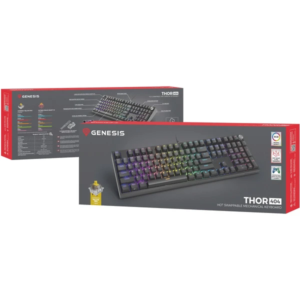 Genesis Thor 404 herní klávesnice Gateron Yellow Pro US černá - Klávesnice - Obrázek BNBE000K01
