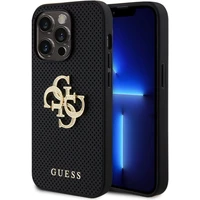 Guess PU Perforated 4G Glitter Metal Logo kryt iPhone 15 Pro černý - Pouzdra