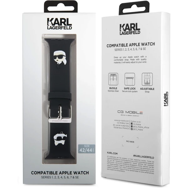 Karl Lagerfeld Karl and Choupette Head NFT řemínek Apple Watch 42/44/45/46/49 černý - Řemínky - Obrázek BUBR100501