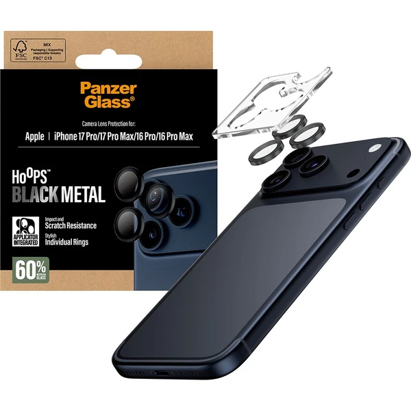 PanzerGlass® Hoops skla Apple iPhone 17 Pro/16 Pro/15 Pro/17 Pro Max/16 Pro Max/15 Pro Max černé - Ochranné folie a skla - Obrázek BWEH000K01