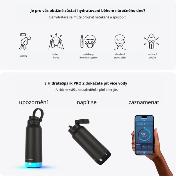 HidrateSpark PRO 2 chytrá lahev s brčkem, 950 ml černá - Chytré láhve - Obrázek BX2H000K01