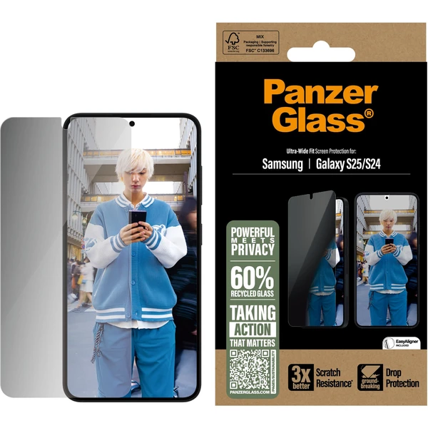 PanzerGlass® Privacy sklo Samsung Galaxy S25/S24 s instalačním rámečkem - Ochranné folie a skla - Obrázek C0FC000J01