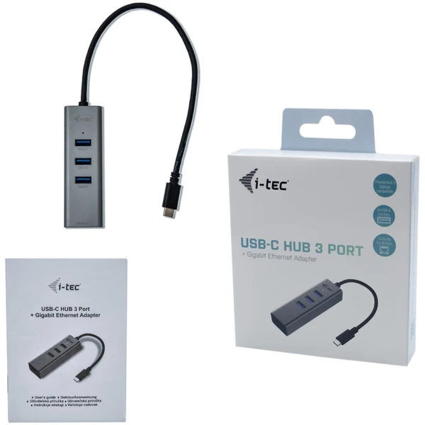 i-tec USB-C Metal 3-portový HUB s Gigabit Ethernet adapterem - USB huby - Obrázek C1HA000501