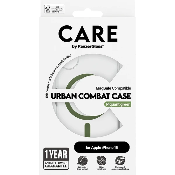 PanzerGlass® CARE kryt Apple iPhone 16 MagSafe Urban Combat čirý/zelený - Pouzdra - Obrázek C208000P01