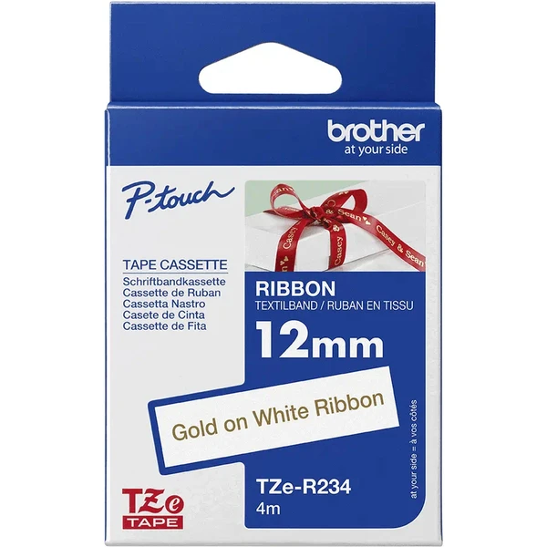 Brother TZe-R234 textilní páska zlatá na bílém 12 mm - Pásky pro štítkovače - Obrázek C4AD000L01
