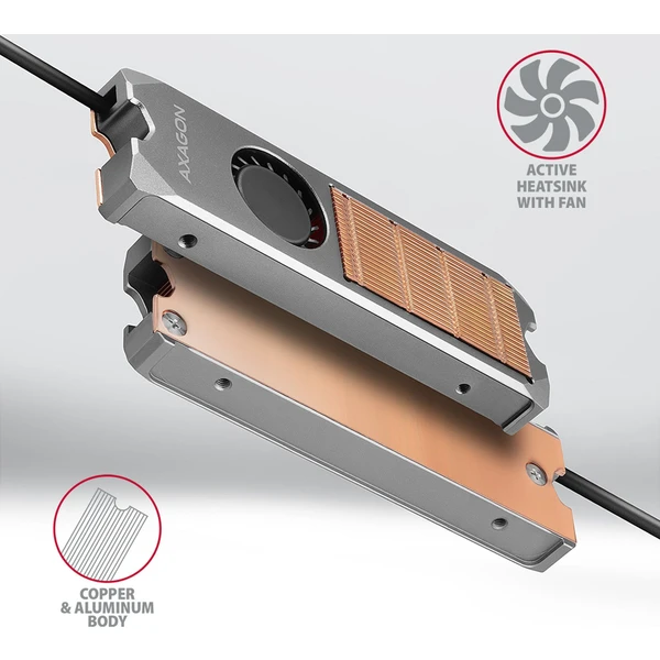 AXAGON CLR-M2FAN měděný chladič s ventilátorem pro oboustranné M.2 SSD - Chladiče - Obrázek C4J0000P01