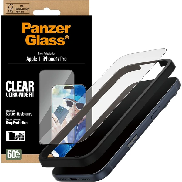PanzerGlass® Ultra-Wide Fit sklo Apple iPhone 17 Pro s instalačním rámečkem - Ochranné folie a skla - Obrázek C5KH000K01