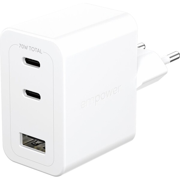 PanzerGlass® empower nabíječka Turbo GaN (70 W) 2x USB-C + 1x USB-A, bílá