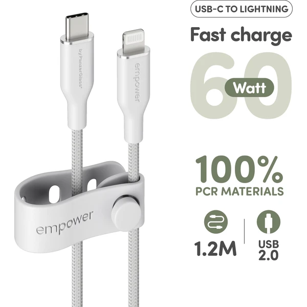 PanzerGlass USB-C/Lightning napájecí kabel 60W 1,2m bílý - Kabely a redukce - Obrázek C73J000K01