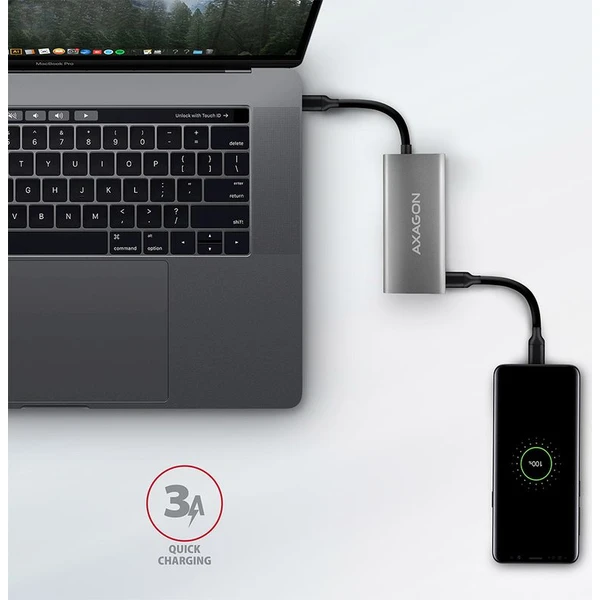 AXAGON HMC4G2 USBC 3.2 Gen 2 10 Gbps hub w. 2x USBA + 2x USBC 13cm USBC cable - USB huby - Obrázek C87HF00101