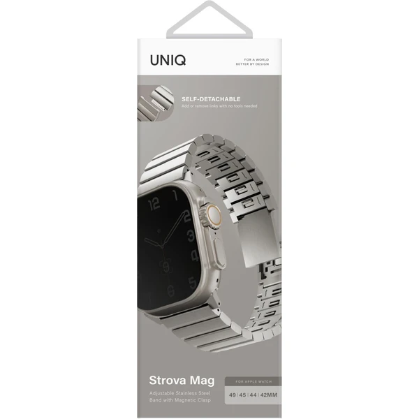 UNIQ Strova Mag ocelový řemínek pro Apple Watch 49/46/45/44/42mm stříbrný - Řemínky - Obrázek C8O4000J01
