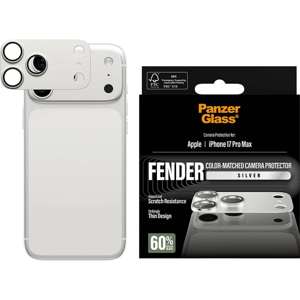 PanzerGlass® FENDER hliníková ochrana fotoaparátu Apple iPhone 17 Pro Max stříbrná - Ochranné folie a skla - Obrázek C8XL000K01