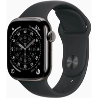 Apple Watch Series 11 Cellular (42mm) Břidlicově šedý titan s černým sportovním řemínkem M/L - Chytré hodinky