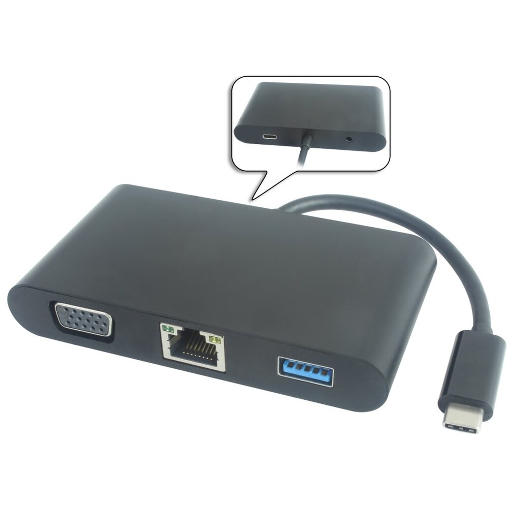 PremiumCord Převodník USB-C 3.1 na VGA + Audio + USB3.0 + RJ45 + PD charge
