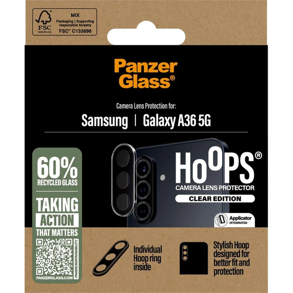 PanzerGlass® Hoops® Samsung Galaxy A36 5G čiré ochranné kroužky pro čočky fotoaparátu - Ochranné folie a skla - Obrázek CAUC000K01