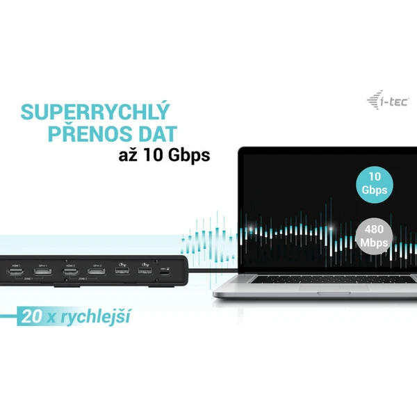 i-tec USB 3.0 / USB-C / Thunderbolt Dual Display dokovací stanice s PD 100W - Dokovací stanice - Obrázek CBP8000601