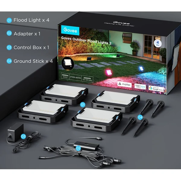 Govee Flood Lights 2 venkovní SMART LED světla 4ks - Chytrá osvětlení - Obrázek CBQK000K01