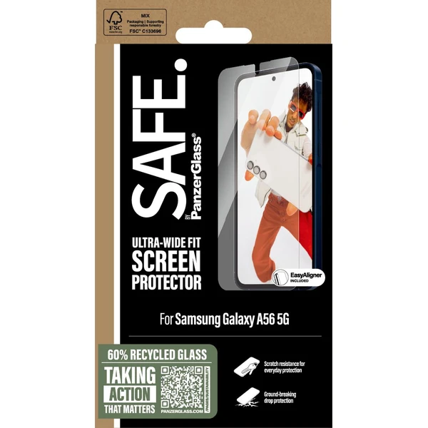 PanzerGlass® SAFE Ultra-Wide Fit sklo Samsung Galaxy A56 5G s instalačním rámečkem - Ochranné folie a skla - Obrázek CBUC000K01
