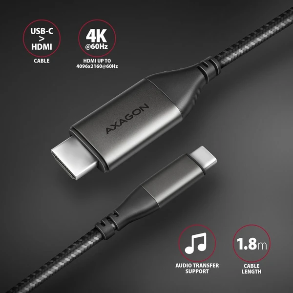 AXAGON USB-C/HDMI 2.0 kabel 4K 1,8m černý - Kabely a redukce - Obrázek CEX3000L01