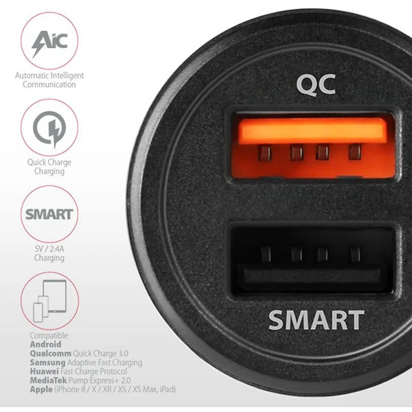 AXAGON PWCQC5 QUICK a SMART nabíječka do auta 2x port QC3.0/AFC/FCP + 5V2.6A 31.5W - Nabíječky - Obrázek CF7HF00101