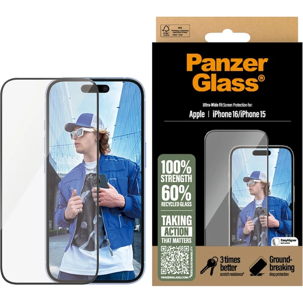 PanzerGlass® Ultra-Wide Fit Apple iPhone 16/15 s instalačním rámečkem - Ochranné folie a skla - Obrázek CG08000P01