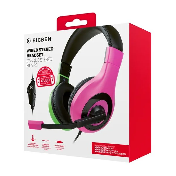 Headset Bigben Wired Stereo Pink + Green (Switch) - Sluchátka - Obrázek CGQMF00101